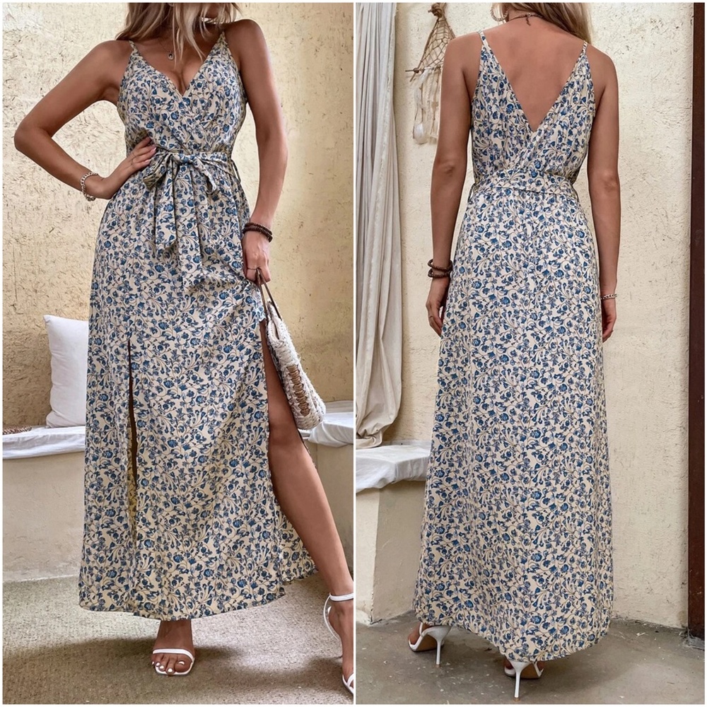 Boho Floral Split Hem Cami Maxi Dress - Picture 7 of 10
